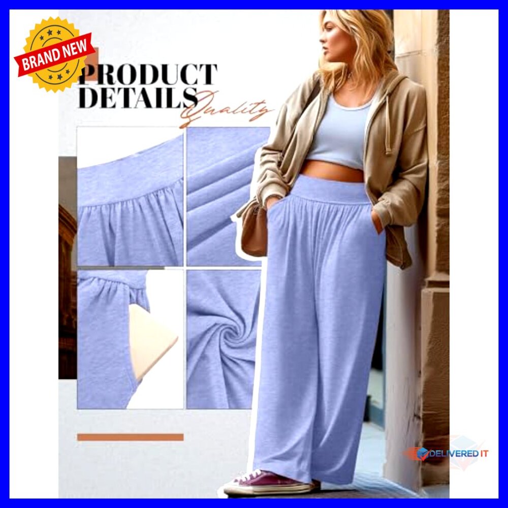 Plus Size Wide Leg Yoga Pants High Waist Sweatpants Lounge Pants with Pockets - Picture 5 of 7